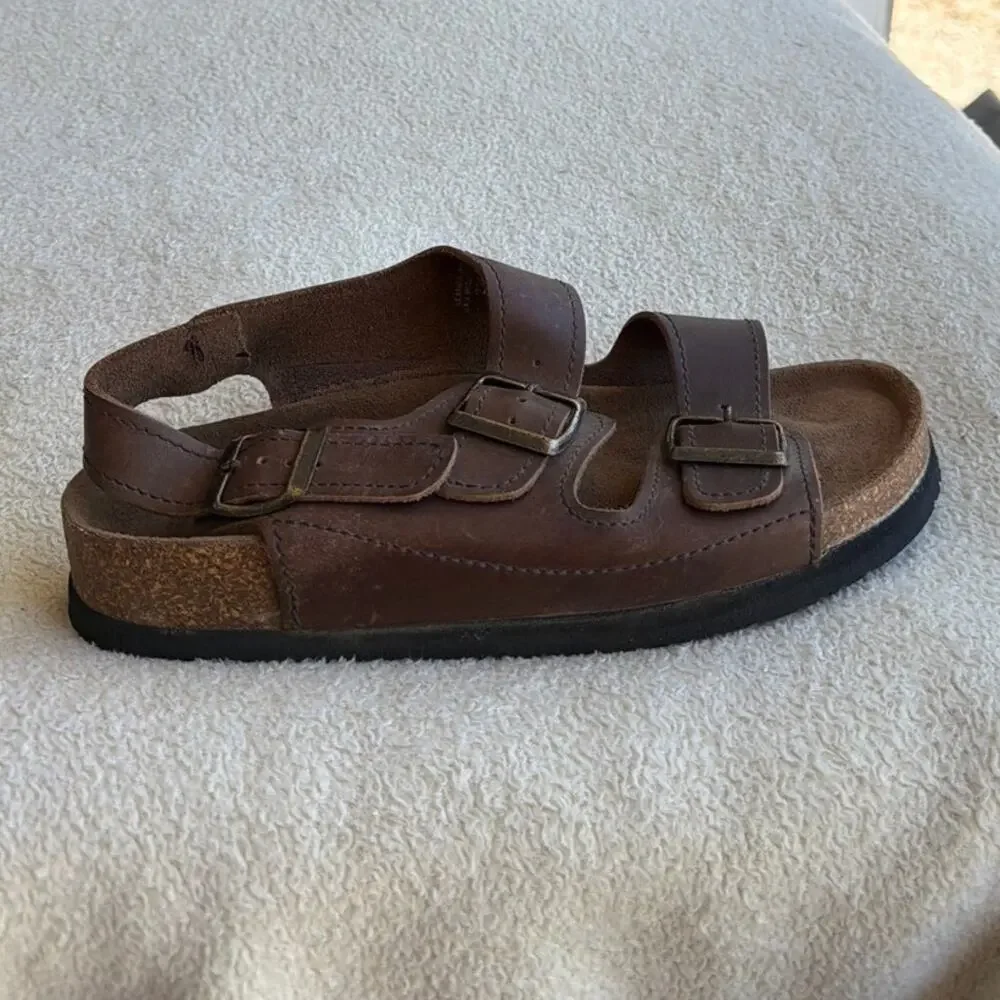 American Eagle Fisherman Sandals Brown Leather 9 Buckle Made in Italy Slingback